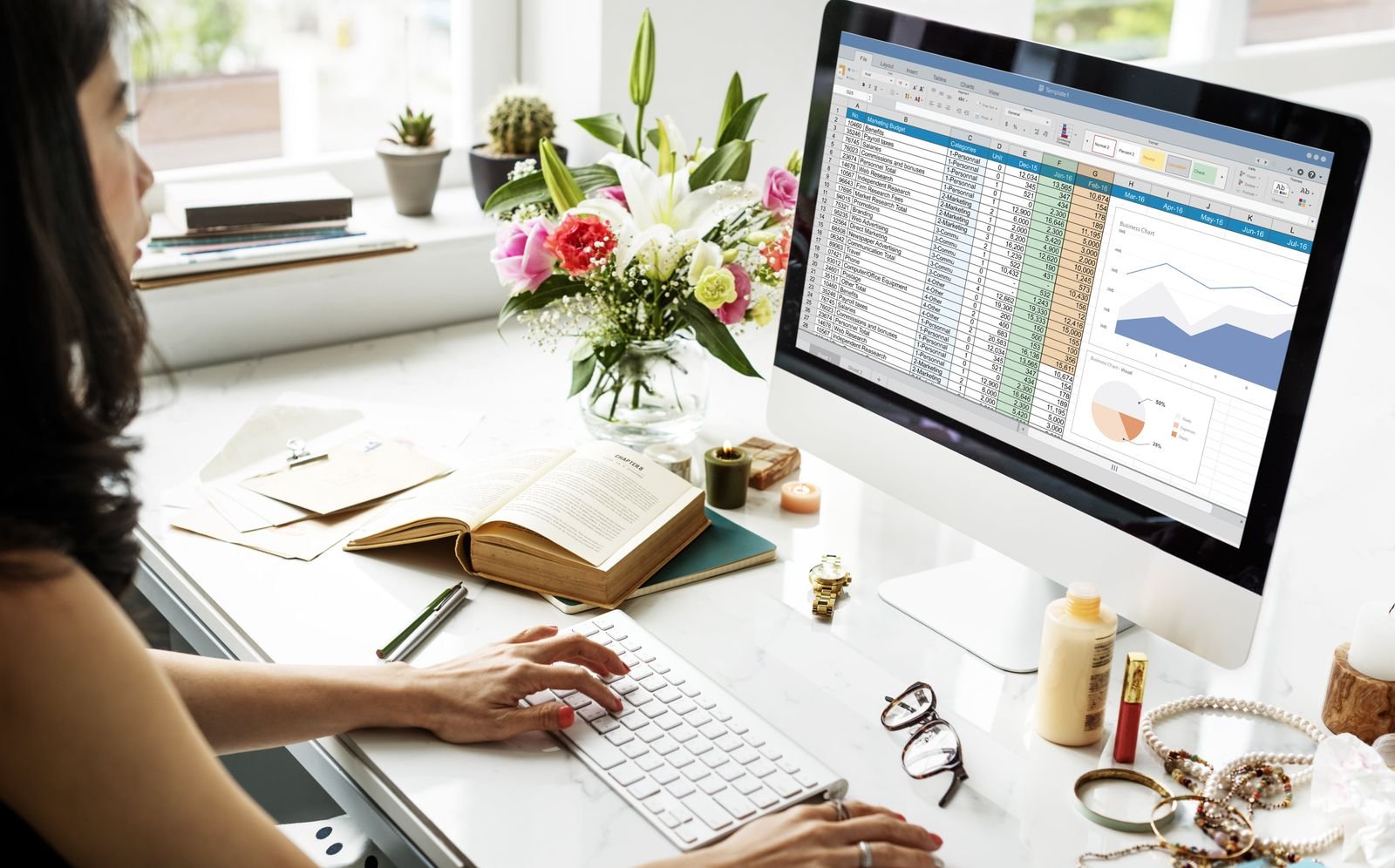 Financial planning chart and laptop